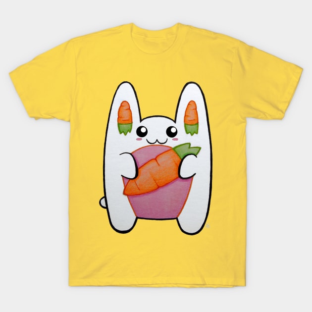 Carrot Cutie - Kawaii White Bunny With a Carrot T-Shirt by Elinaana